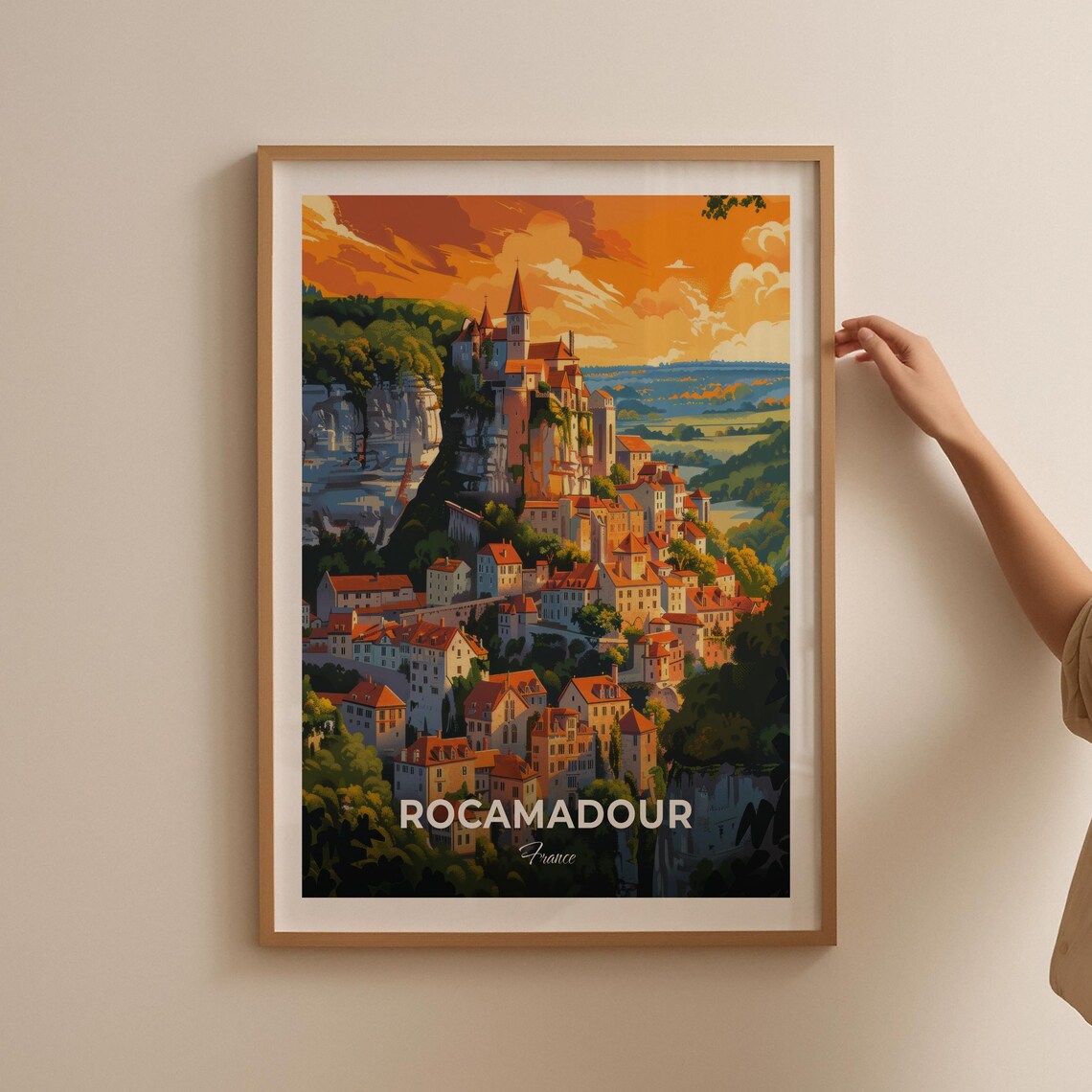 Rocamadour France Medieval Village Sunset Golden Travel Poster - Image 2