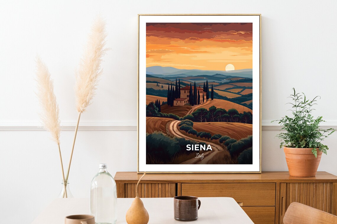 Siena Chianti Countryside Farmhouse Cypress Sunset Italy Travel Poster - Image 2