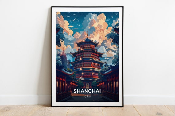 Shanghai Travel Poster Jade Buddha Temple City Print Cityscape Artwork Birthday Wedding Gift Wall Art Location Print Home Decor