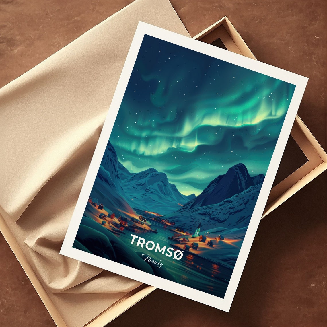 Tromso Norway Northern Lights Dancing Over Arctic Harbor Night Poster - Image 3