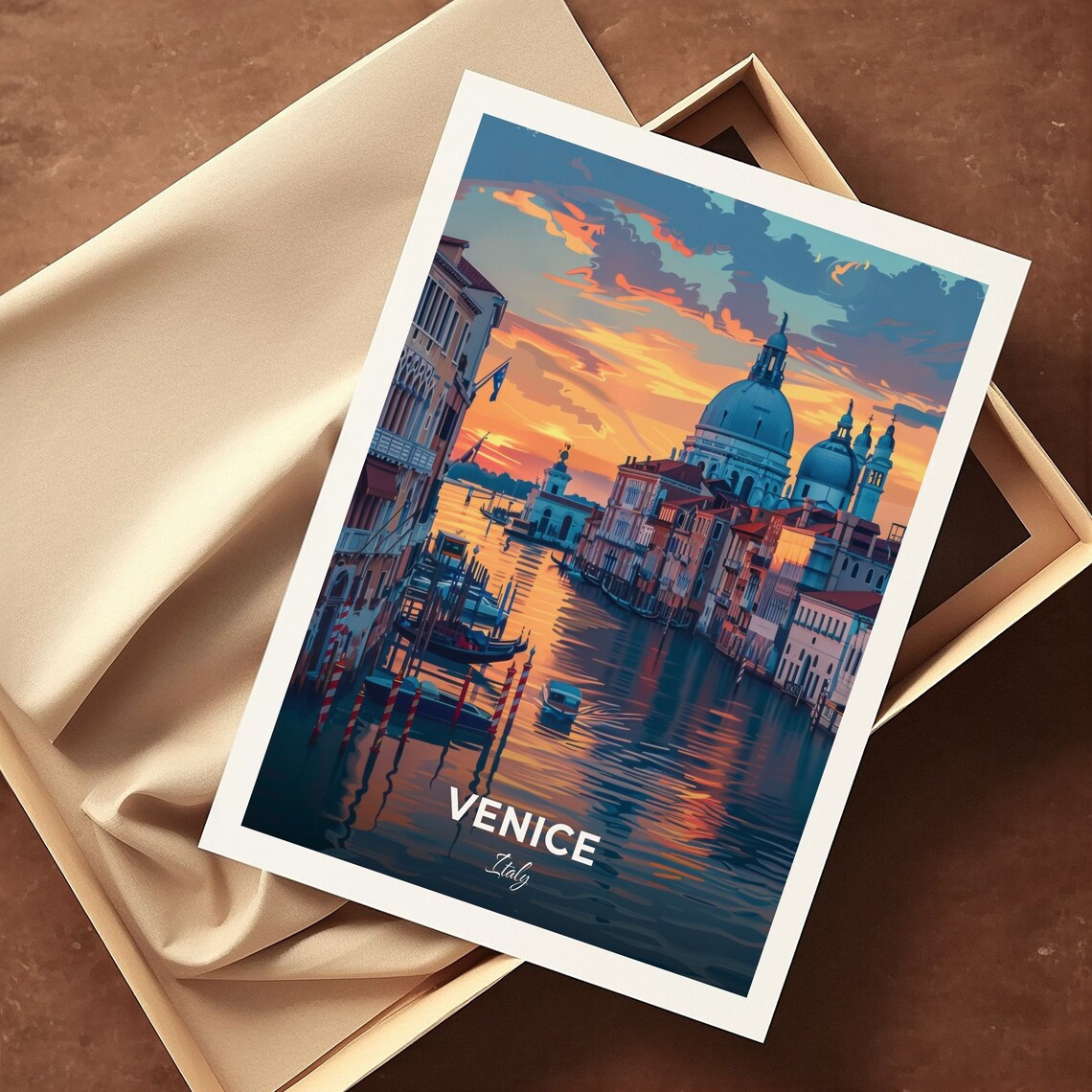 Venice Grand Canal Gondola Sunset Santa Maria Salute Italy Travel Poster - Image 3