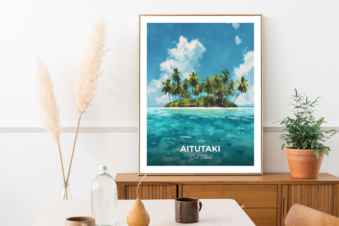 Aitutaki Cook Islands Palm Island Turquoise Sea Travel Poster - Image 3