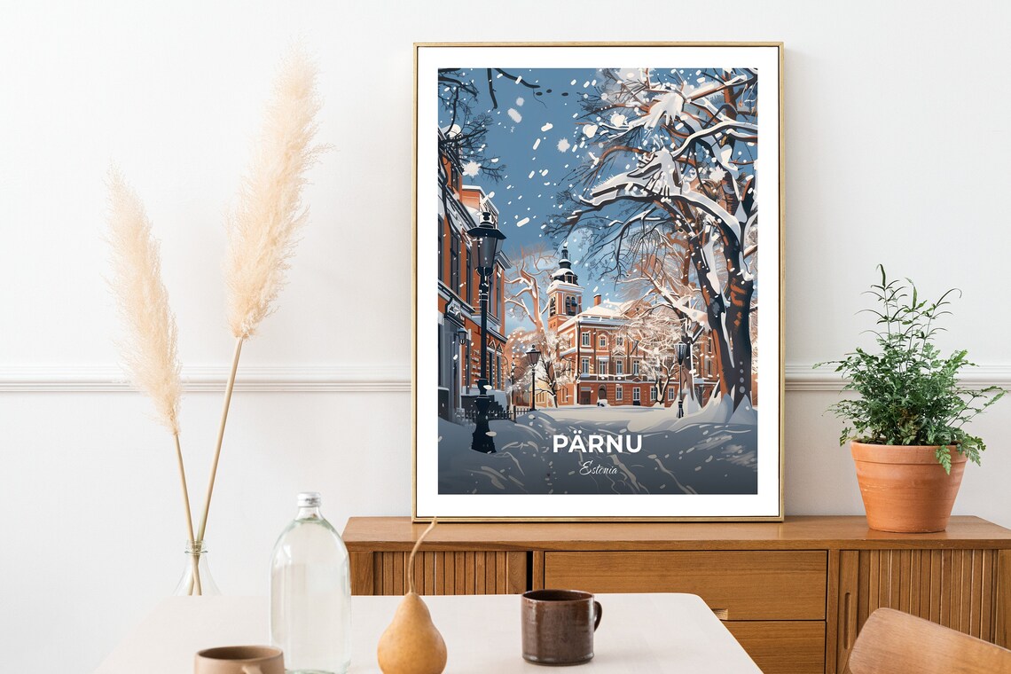 Pärnu Estonia Snowy Winter Old Town Street Cityscape Art Poster - Image 2