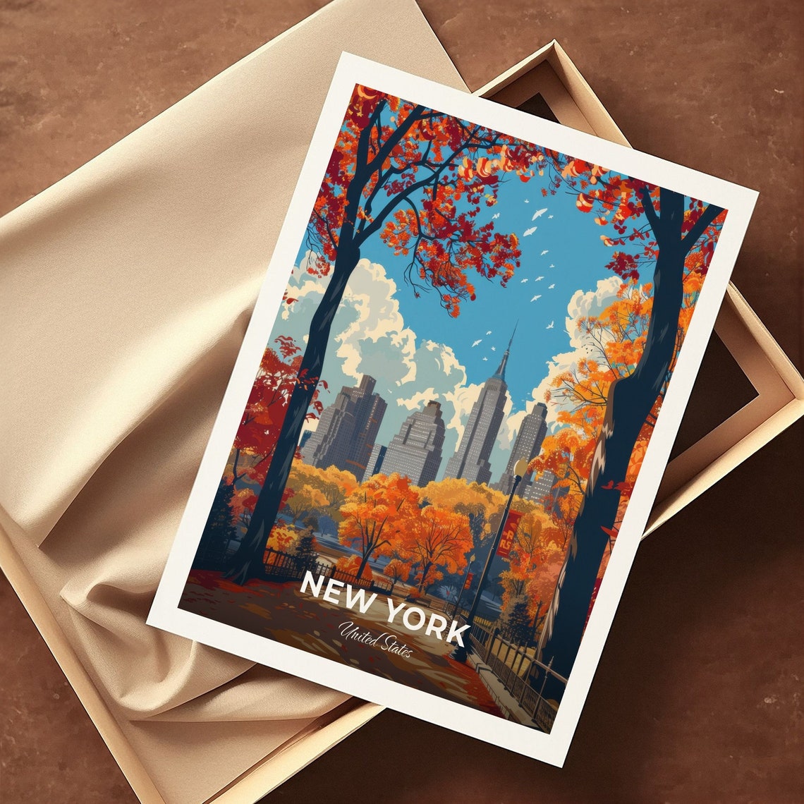 New York Central Park Autumn Fall Foliage Travel Poster Skyline Art - Image 3
