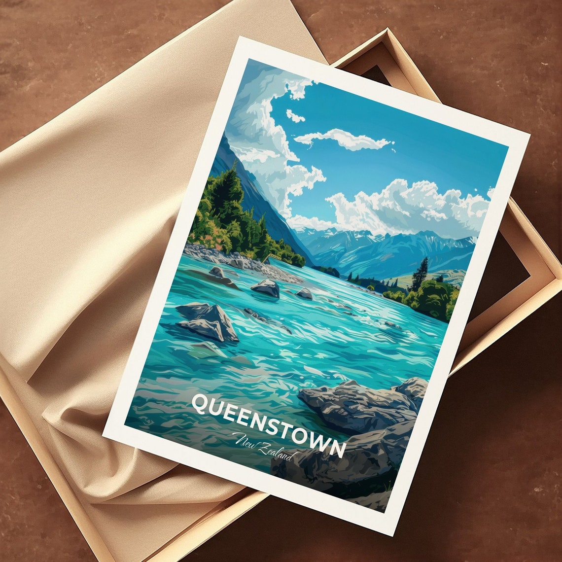Queenstown Shotover River Whitewater Rapids Peaks Travel Poster - Image 3