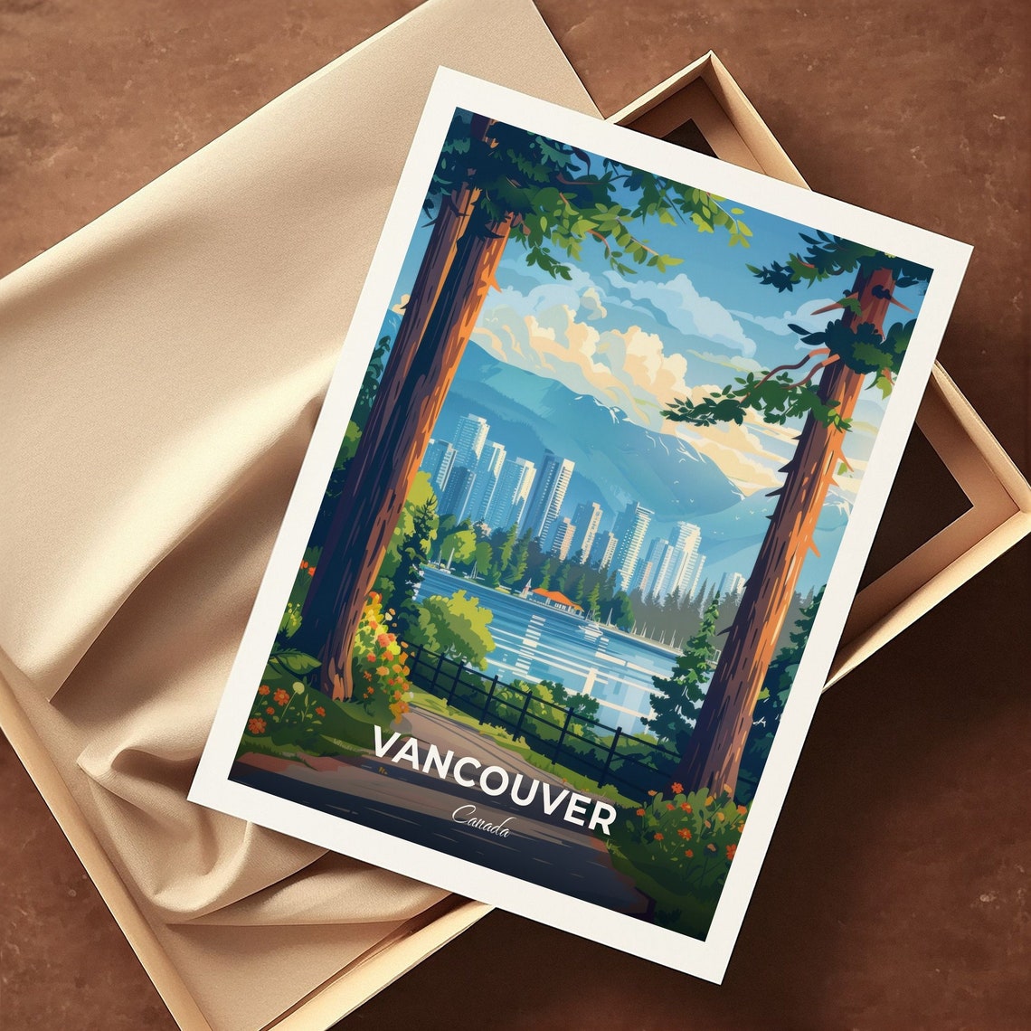Vancouver Stanley Park Skyline Through the Pines Travel Poster - Image 3