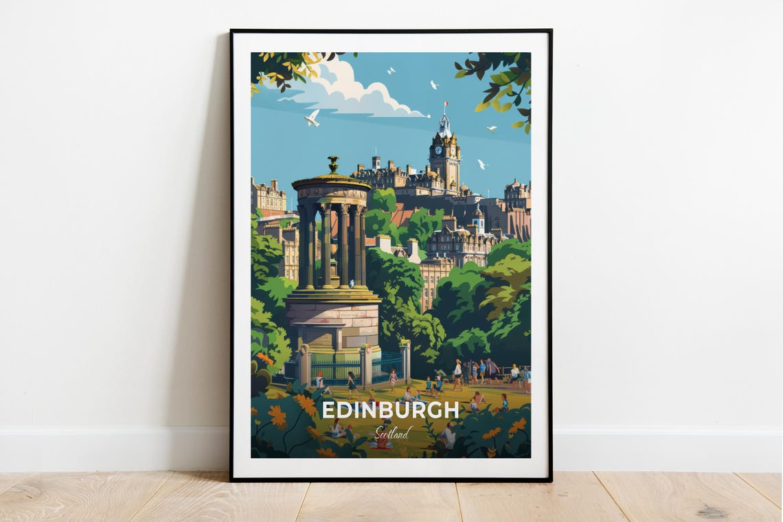 Edinburgh Scotland Calton Hill Monument Modern Travel Poster