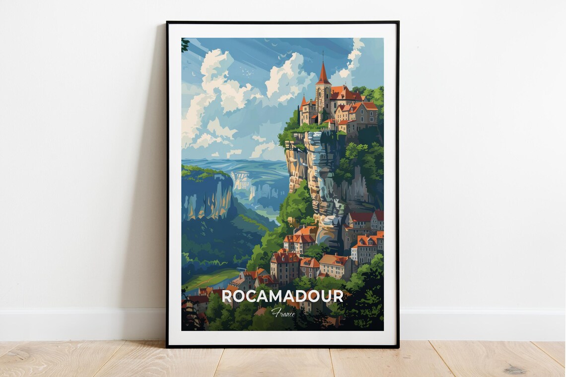 Rocamadour France Cliffside Medieval Village Vintage Travel Poster