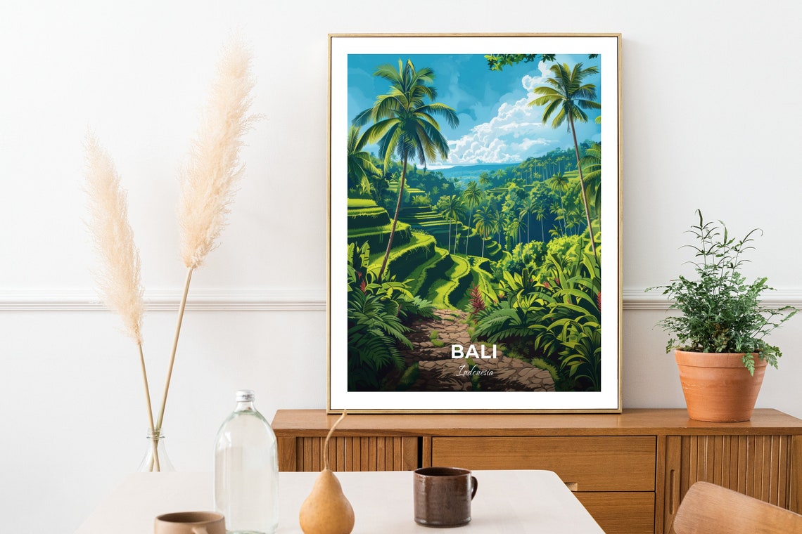 Bali Tegallalang Rice Terraces Palm Path Jungle Travel Poster - Image 2