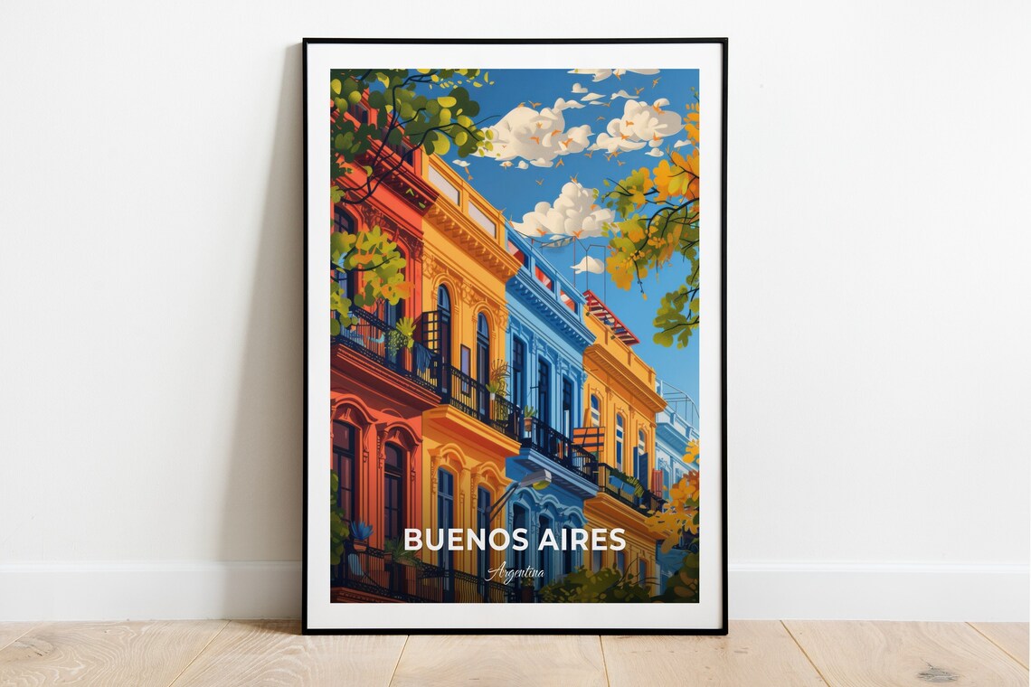 Buenos Aires San Telmo Colorful Colonial Balconies Travel Scene Poster