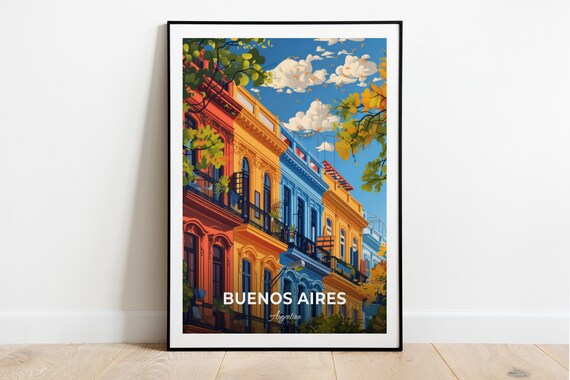Buenos Aires San Telmo Colorful Colonial Balconies Travel Scene Poster