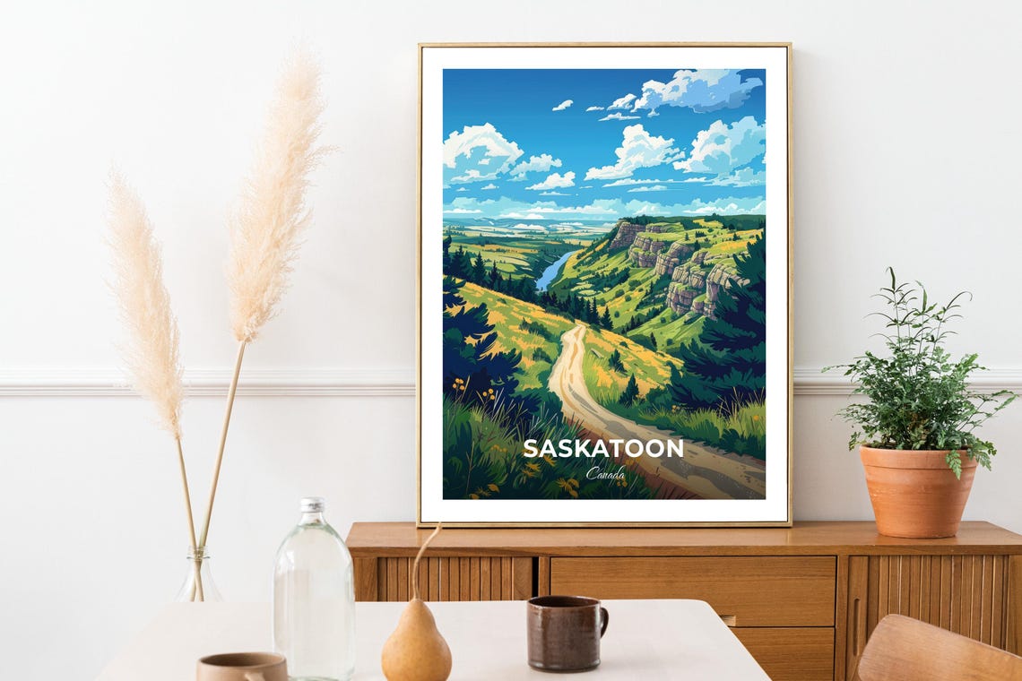 Saskatoon Canada River Valley Canyon Trail Summer View Poster - Image 3