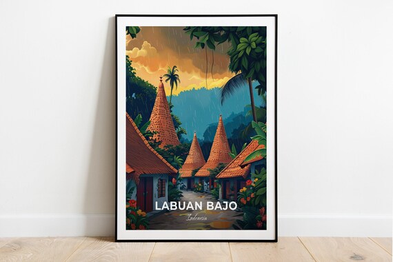 Labuan Bajo Indonesia Rainy Village Cone Houses Travel Poster