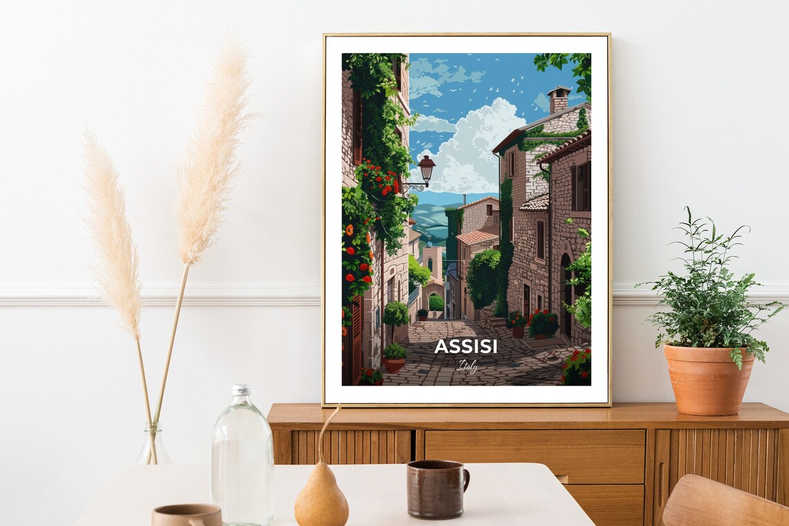 Assisi Italy Flower Lane Stone Alley Village Travel Art Poster - Image 2