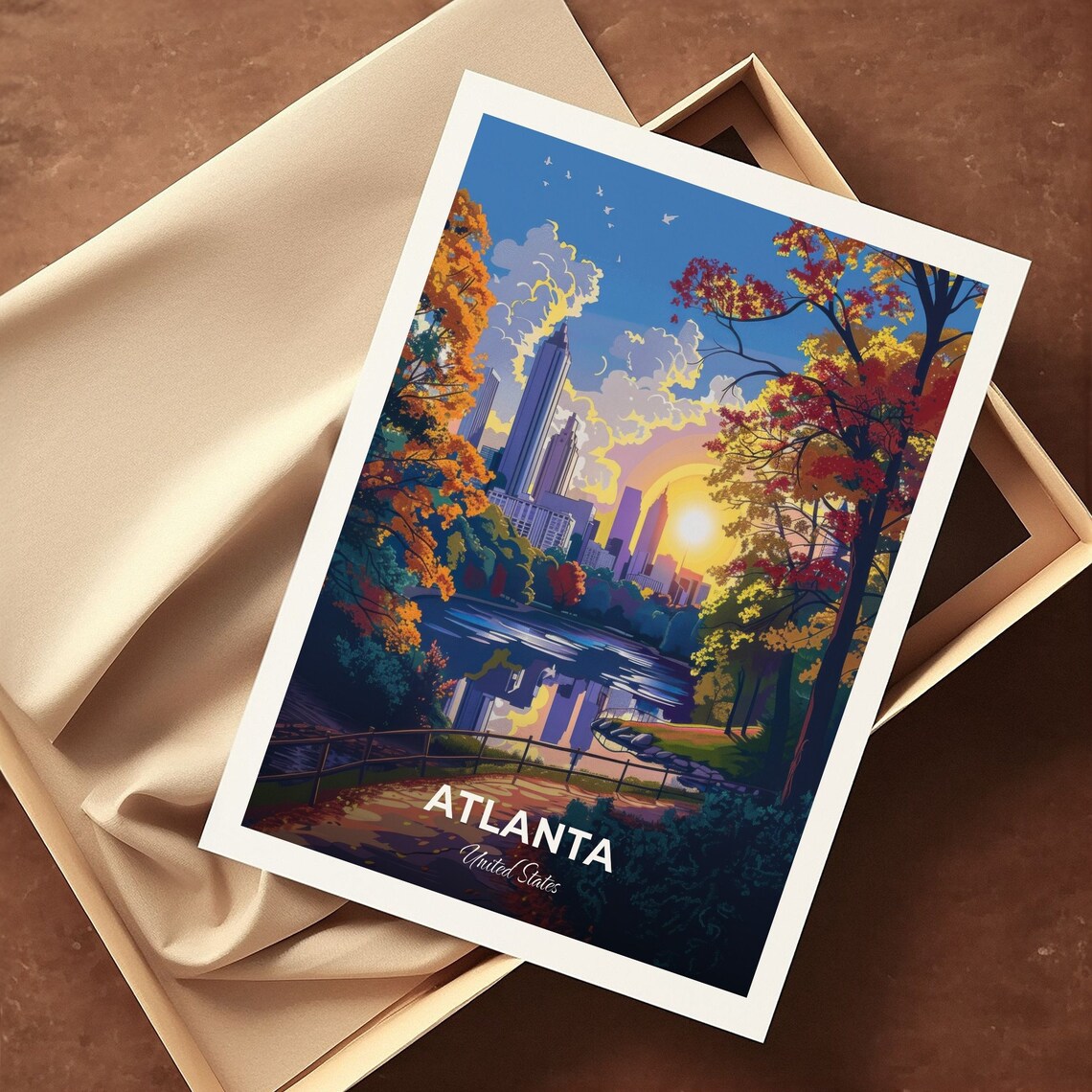 Atlanta United States Piedmont Park Skyline Autumn Lake View Poster - Image 3