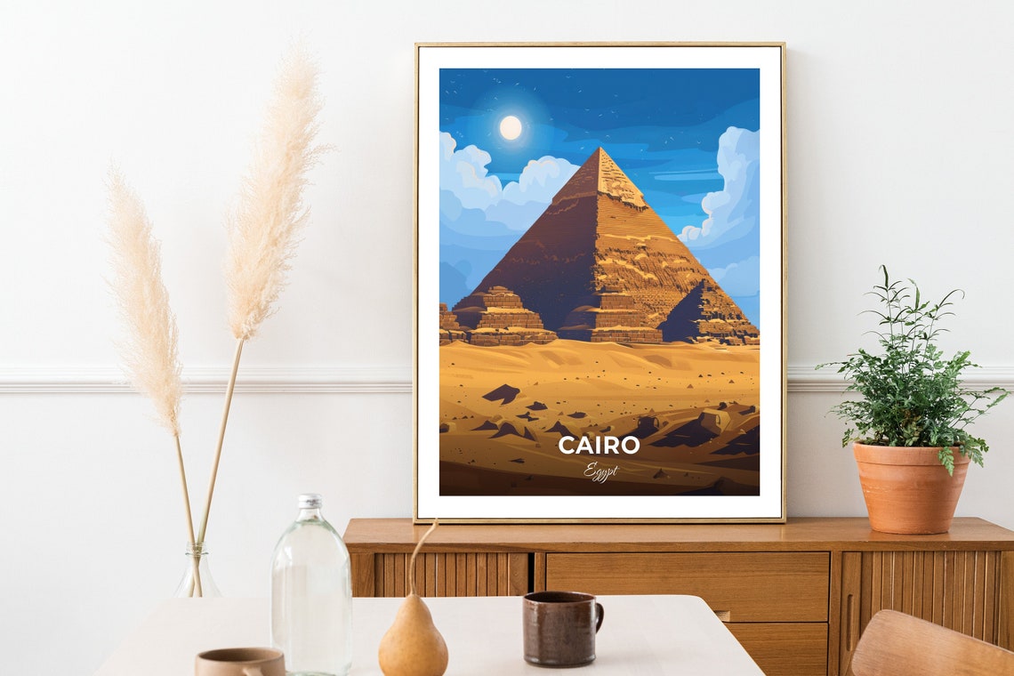 Cairo Egypt Single Pyramid Under Moonlit Desert Night Poster - Image 2