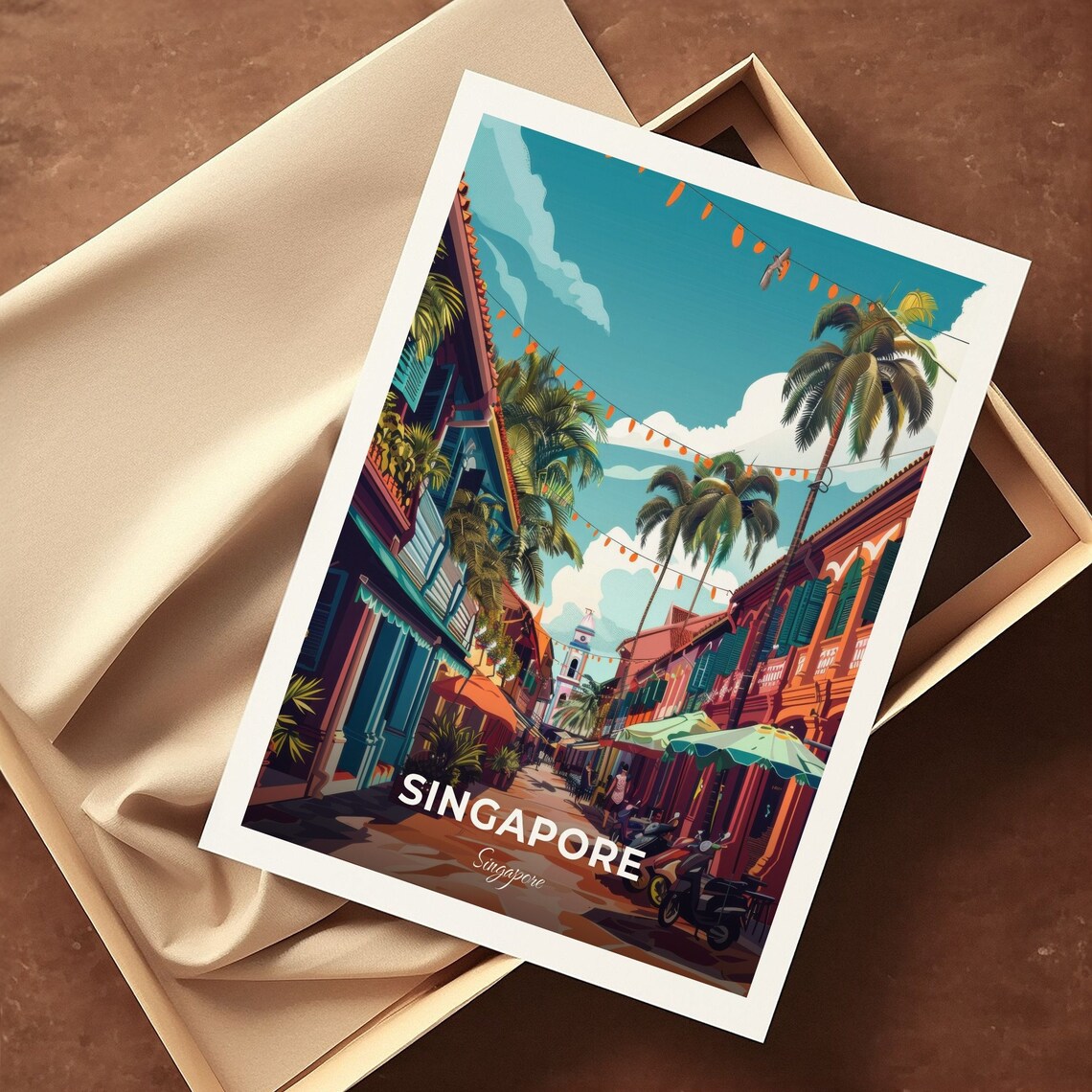 Singapore Little India Colorful Shophouse Street Travel Wall Art - Image 3