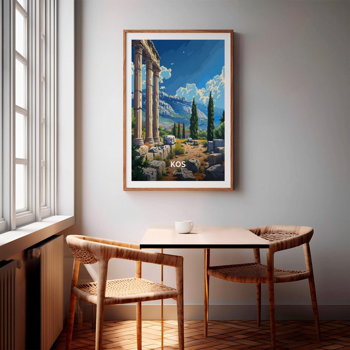 Kos Greece Ancient Stone Columns Ruins Cypress Trees Travel Poster - Image 2