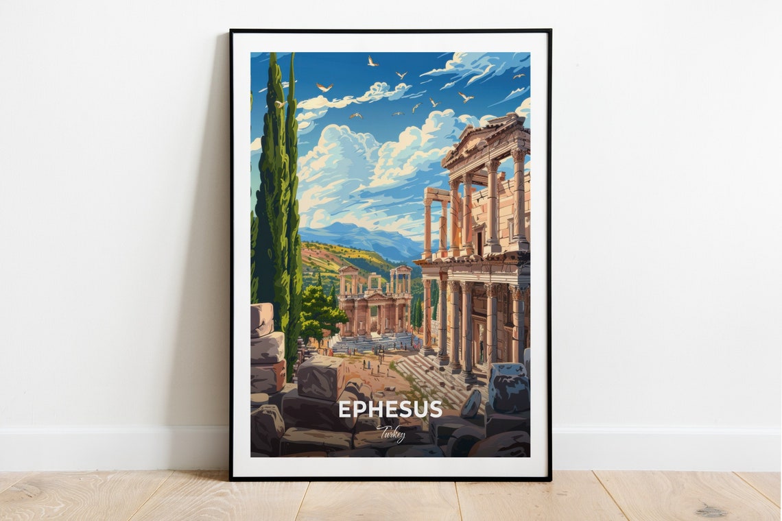 Ephesus Turkey Library Of Celsus Ancient Facade Travel Poster