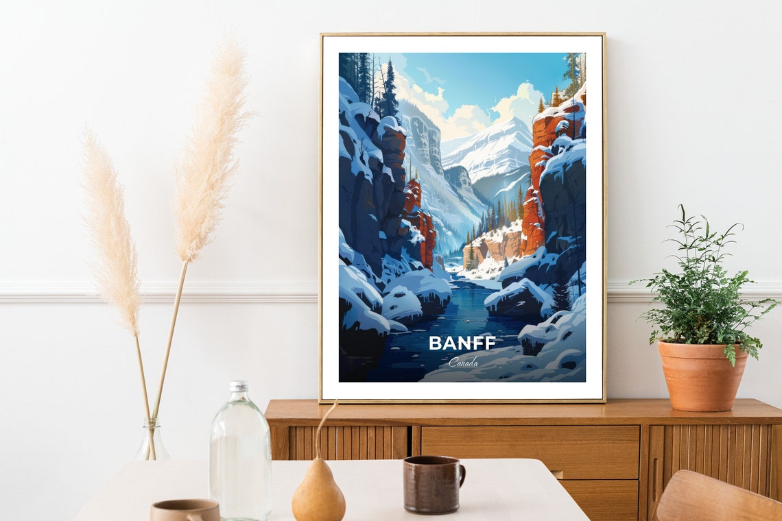 Banff Canada Johnston Canyon Snowy Winter Mountain Travel Poster - Image 2