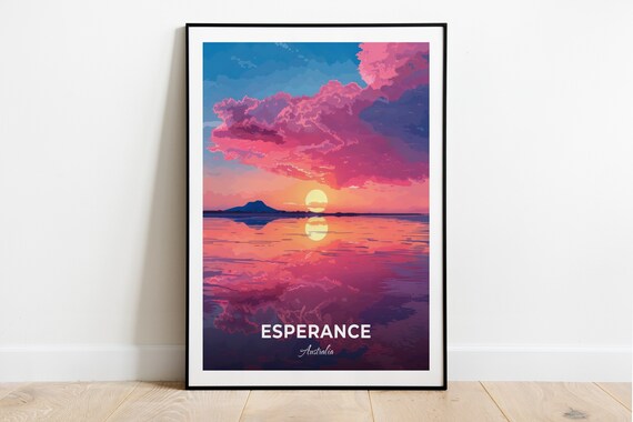 Esperance Australia Pink Sunset Over Calm Waters Travel Poster