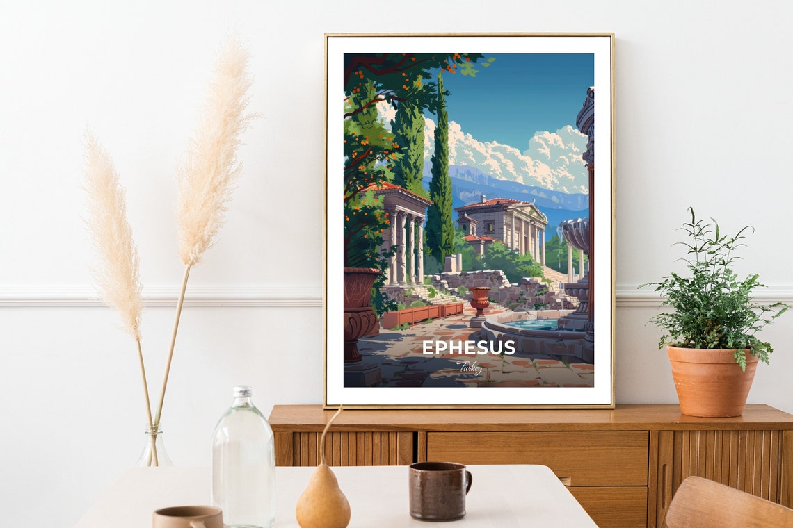 Ephesus Turkey Trajan Fountain Columns Ancient Garden Travel Poster - Image 2