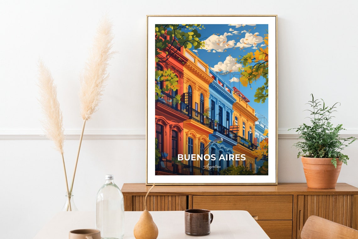 Buenos Aires San Telmo Colorful Colonial Balconies Travel Scene Poster - Image 2