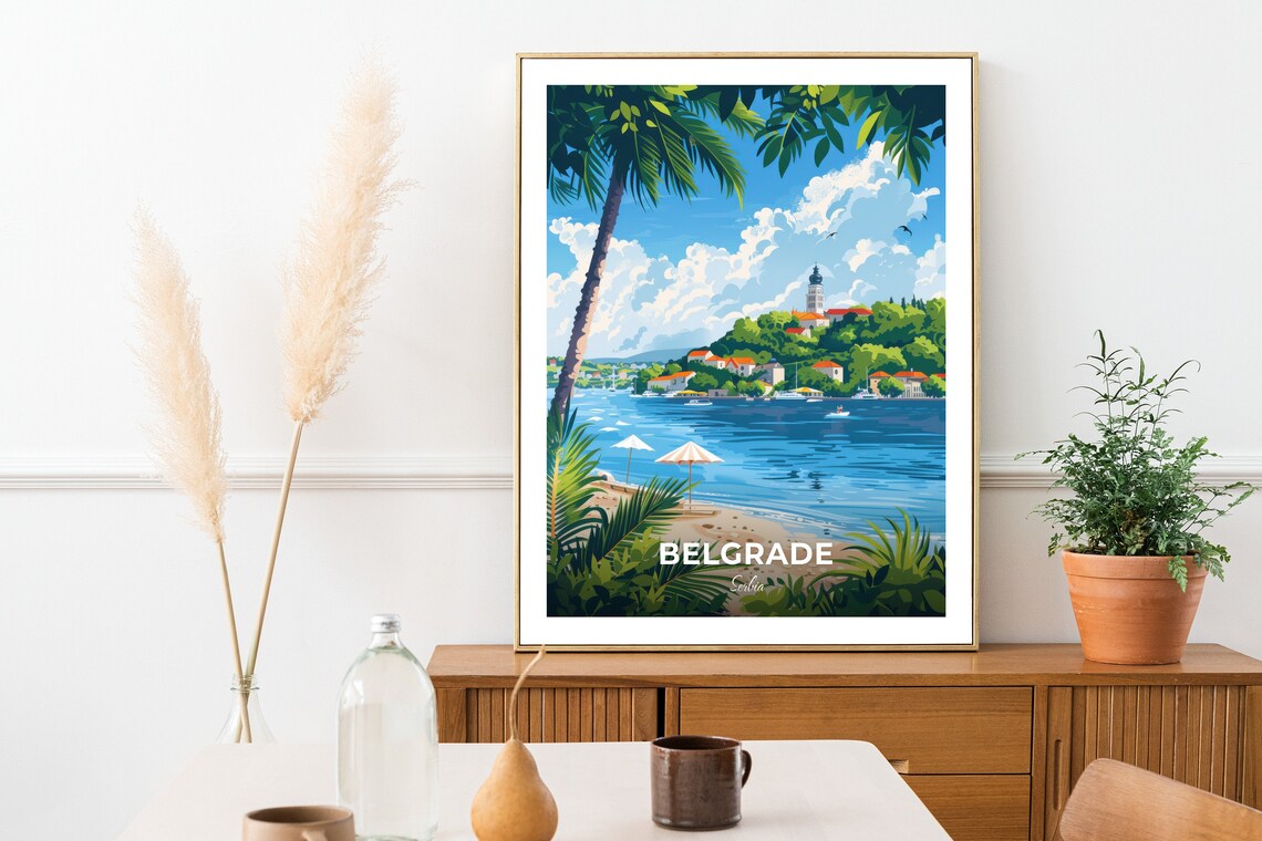 Belgrade Ada Ciganlija Beach Palm Lake Church Hill Travel Poster - Image 2