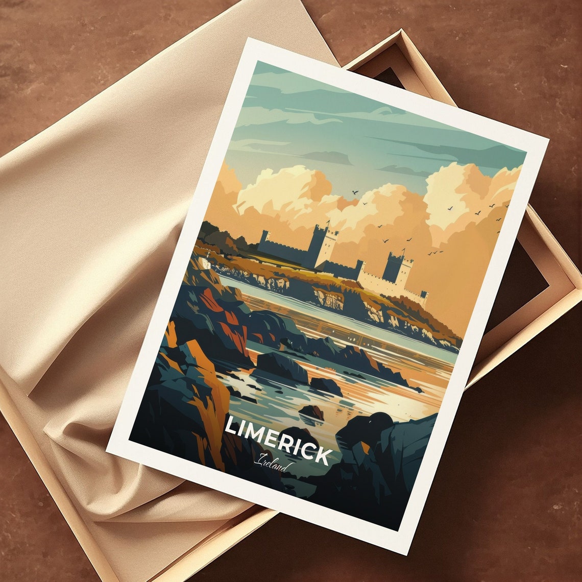 Limerick Ireland Medieval Castle Rocky Shore View Travel Poster - Image 3