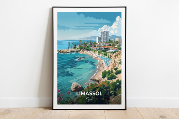 Limassol Turquoise Beach Cove With Seaside Resorts Cyprus Travel Poster
