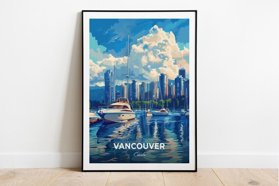 Vancouver False Creek Marina Sailboats Downtown Skyline Travel Poster