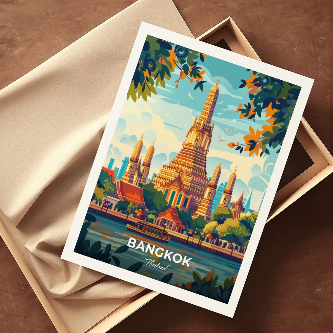 Bangkok Thailand Wat Arun Temple of Dawn River View Travel Poster - Image 3