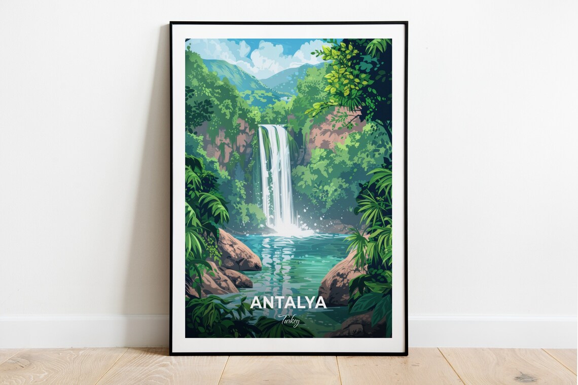 Antalya Waterfall In Lush Green Forest Turkey Nature Travel Poster