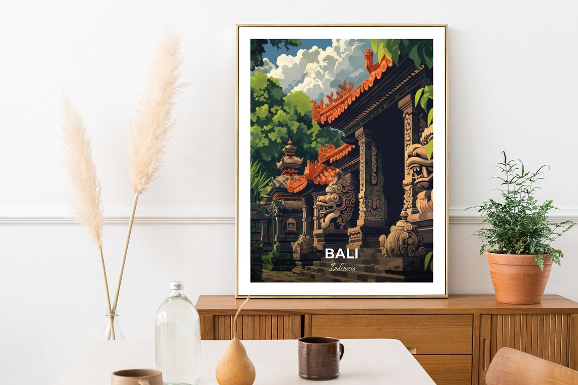 Bali Goa Gajah Stone Temple Gate Carved Guardian Travel Poster - Image 2