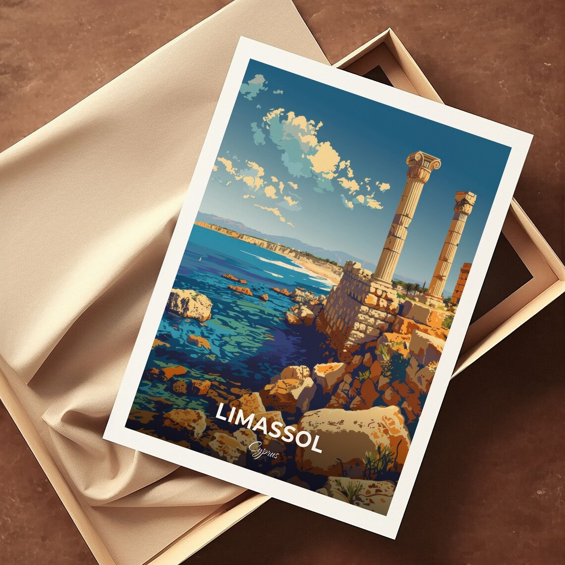Limassol Cyprus Ancient Columns Turquoise Shore Travel Poster - Image 3