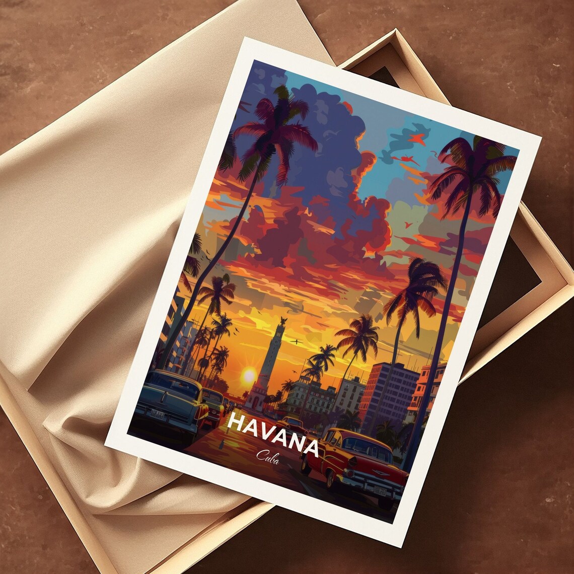 Havana Cuba Plaza de la Revolucion Classic Cars Sunset Travel Poster - Image 3