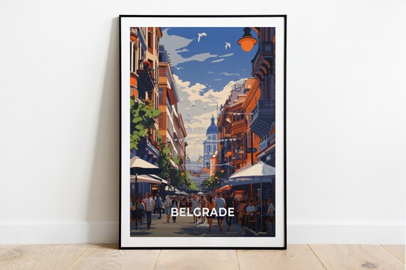 Belgrade Knez Mihailova Street Crowd Cafes Daytime Travel Poster