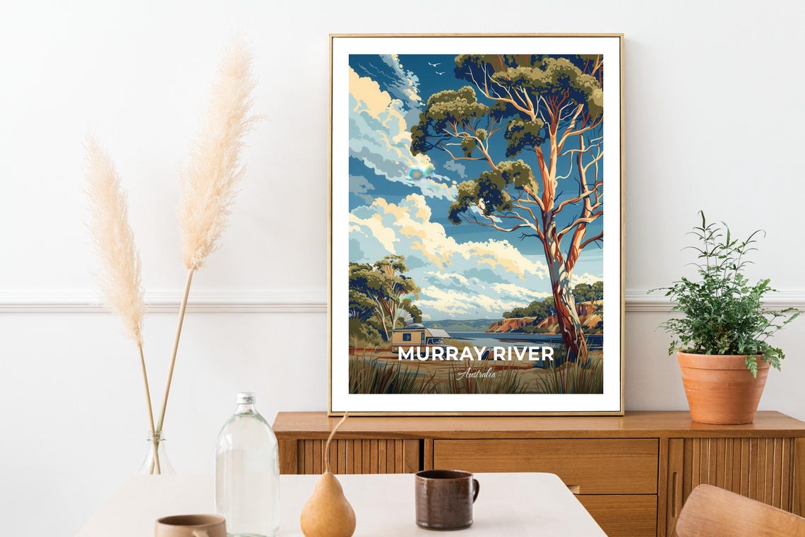 Murray River Travel Poster Camping Site City Print Cityscape Artwork Birthday Wedding Gift Wall Art Location Print Home Decor - Image 3