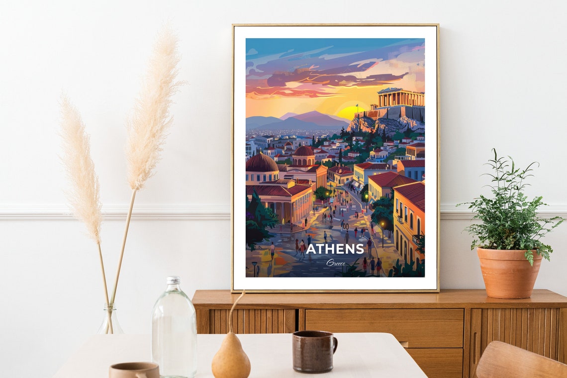 Athens Greece Acropolis Over the City at Sunset Travel Poster - Image 3