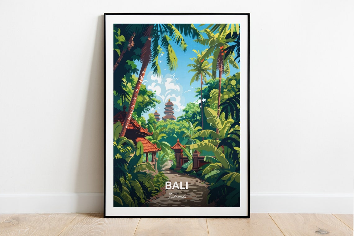 Bali Indonesia Monkey Forest Temple Jungle Vintage Travel Poster
