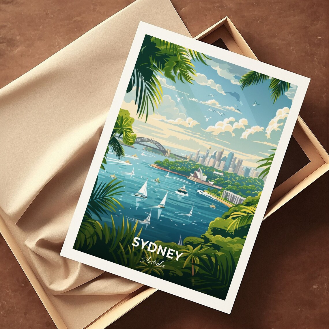 Sydney Australia Harbour Opera House Bridge Sailing Vintage Travel Poster - Image 3