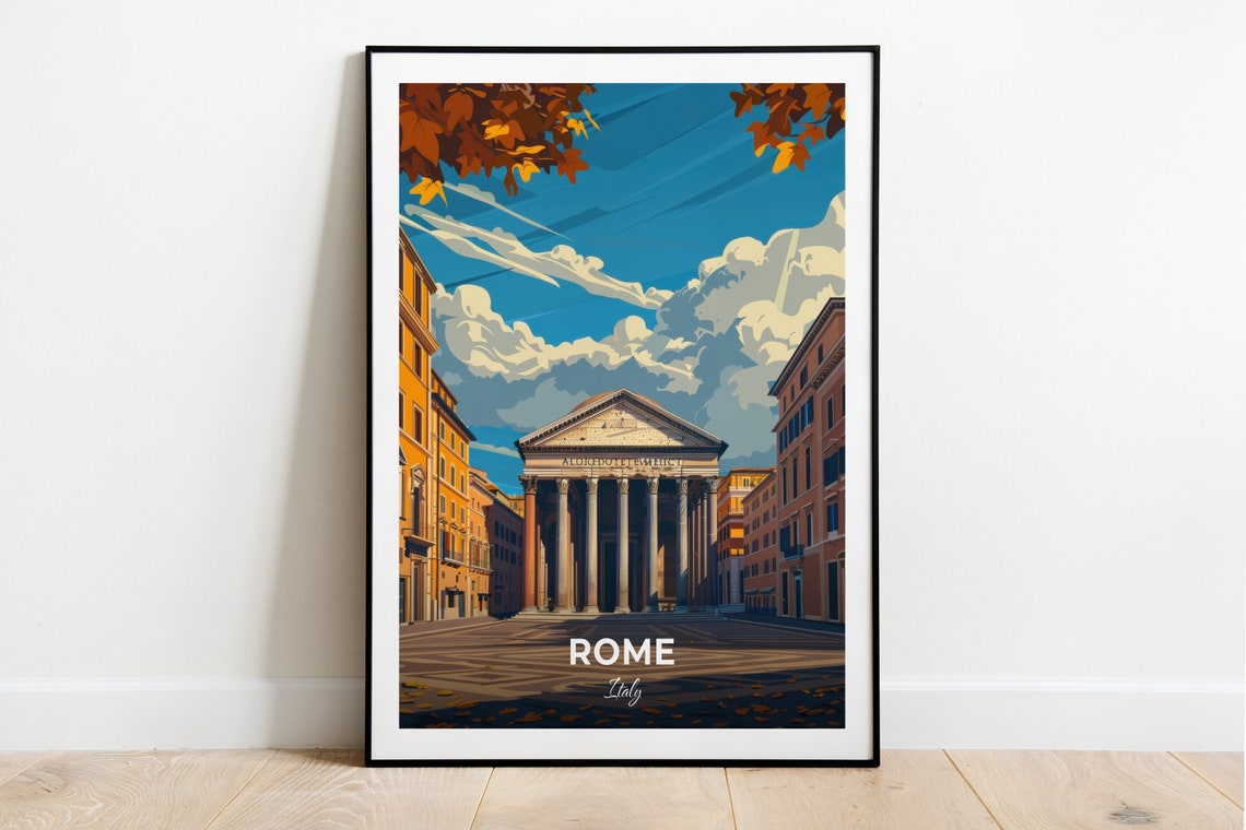 Rome Pantheon Ancient Temple Column Facade Italy Travel Poster