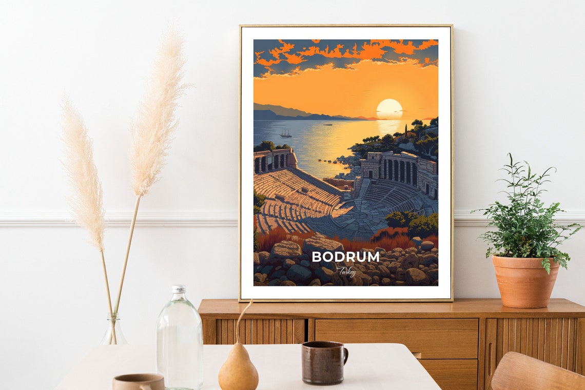Bodrum Turkey Antique Theater Sunset Over Vast Golden Sea Poster - Image 3
