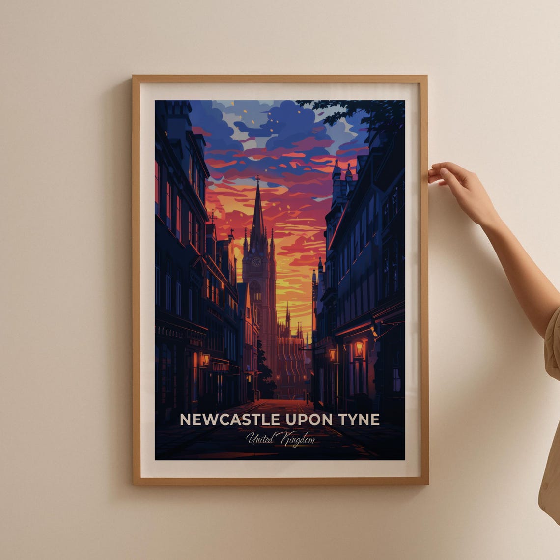 Newcastle Upon Tyne Saint Nicholas Cathedral Sunset Travel Poster - Image 2