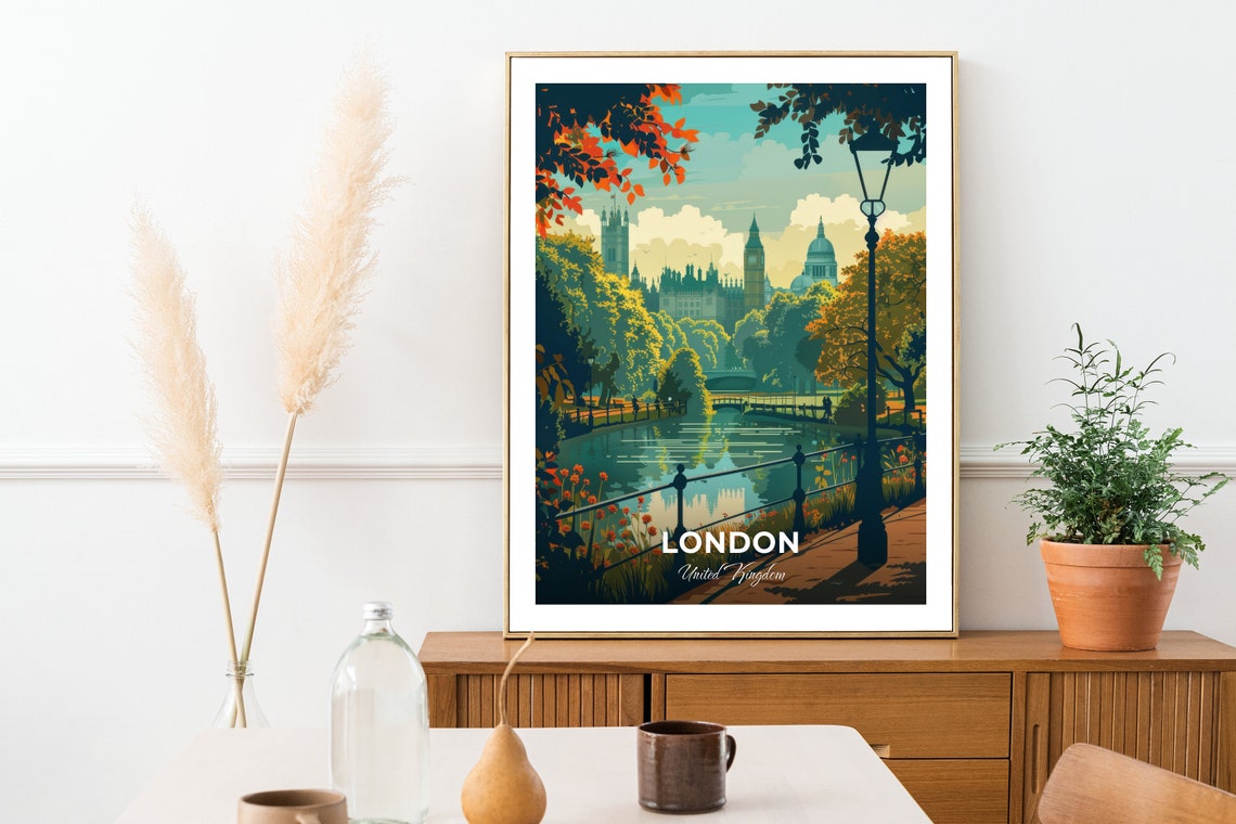 London Regents Park Lake Westminster View Cityscape Travel Poster - Image 2