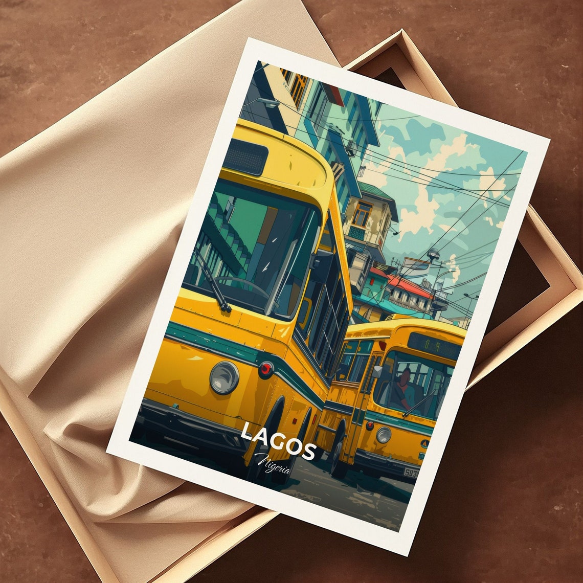 Lagos Nigeria Iconic Yellow Danfo Buses Street Scene Travel Poster - Image 3