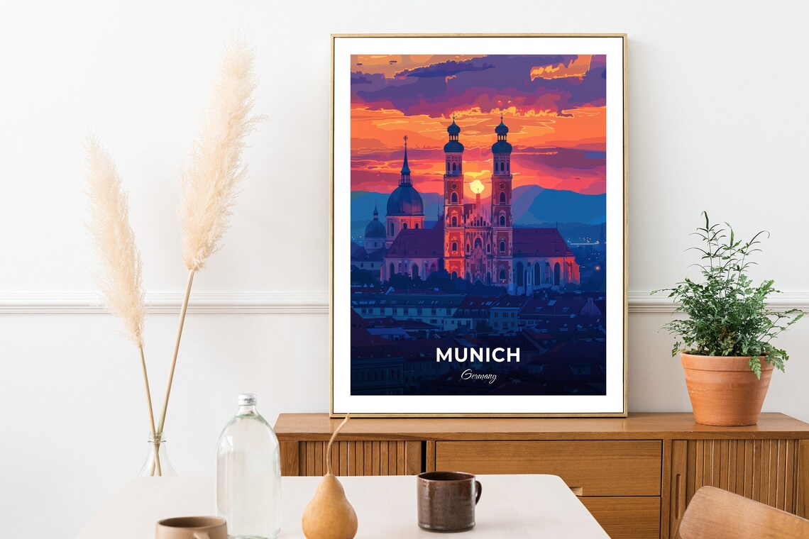 Munich Frauenkirche Twin Domed Towers Sunset Sky Travel Poster - Image 2