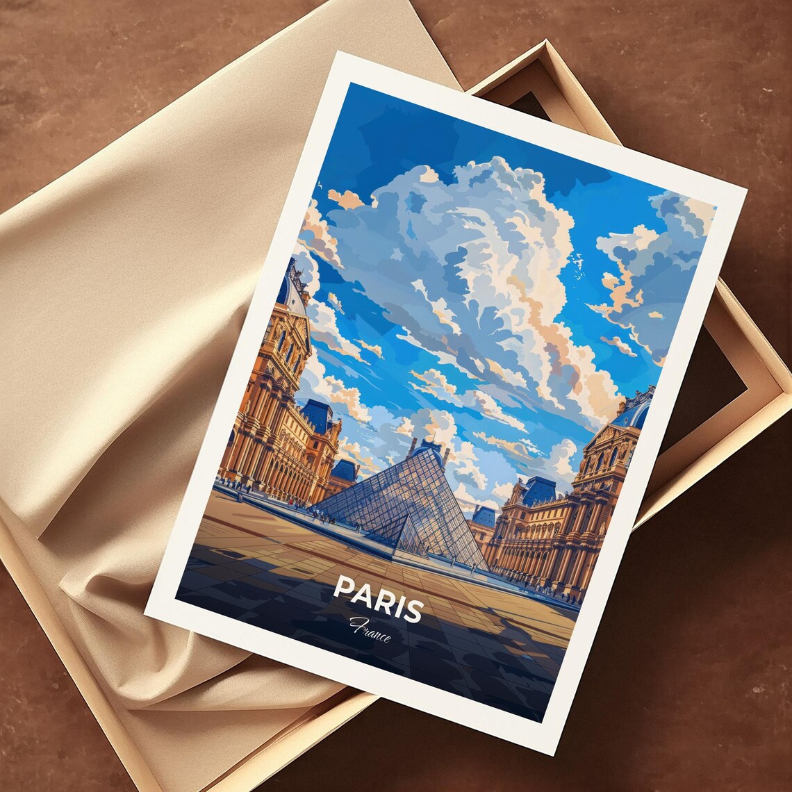 Paris France Louvre Glass Pyramid Museum Courtyard Travel Poster - Image 4