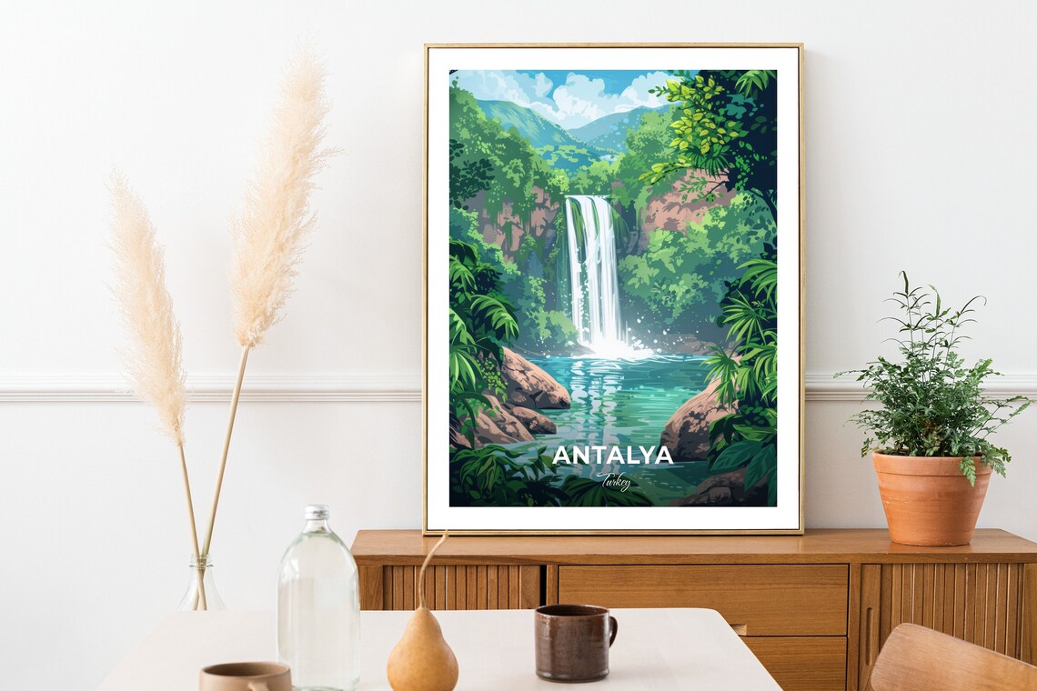 Antalya Waterfall In Lush Green Forest Turkey Nature Travel Poster - Image 2