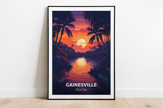 Gainesville Sunset Palms Reflecting on Quiet Lake Travel Poster
